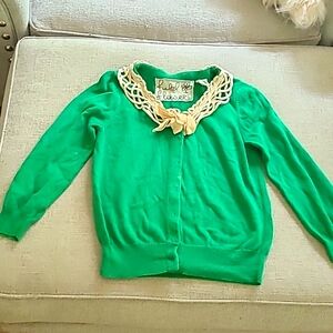 Anthropologie cropped green snap cardigan
